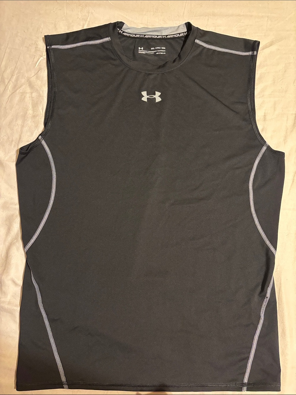 Men’s Under Armour Black Compression Tank Top with Gray Stitching size 2XL